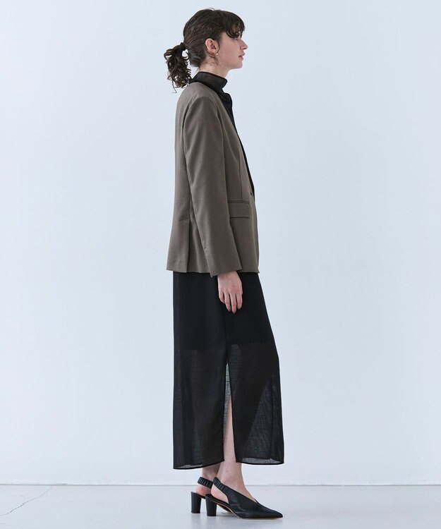 BEIGE， 【洗える】CAROLE / リネンライクノーカラーハーフ丈ジャケット Mocha