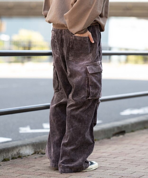 WEGO 【ウエストゴム/MLサイズ展開】イージーコーデュロイカーゴパンツ ブラウンその他
