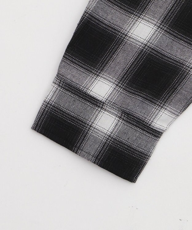 WEGO 裏毛フードチェックシャツ ブラックチェック1