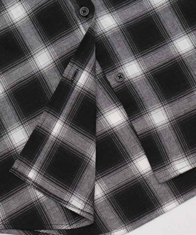 WEGO 裏毛フードチェックシャツ ブラックチェック1