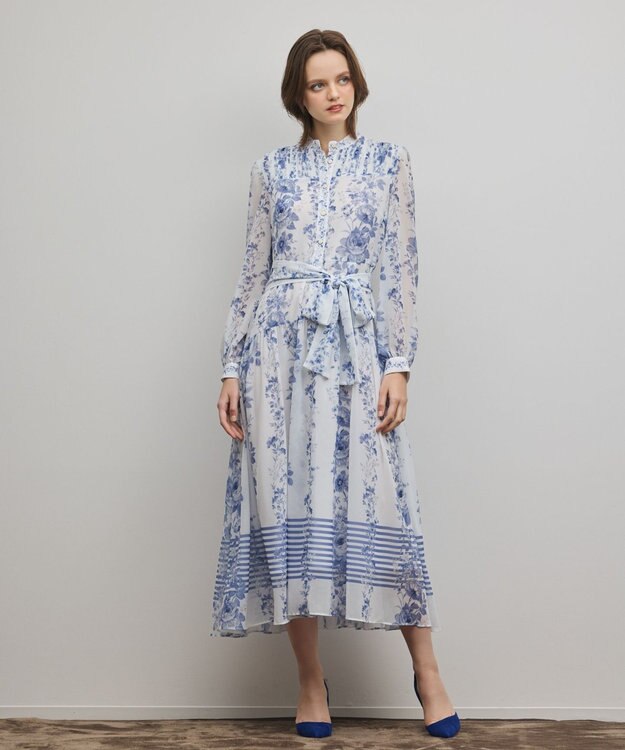 GRACE CONTINENTAL フラワープリントティアードワンピース ホワイト