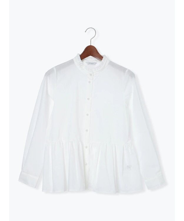 Te chichi パール釦スタンドフリルペプラムブラウス オフホワイト