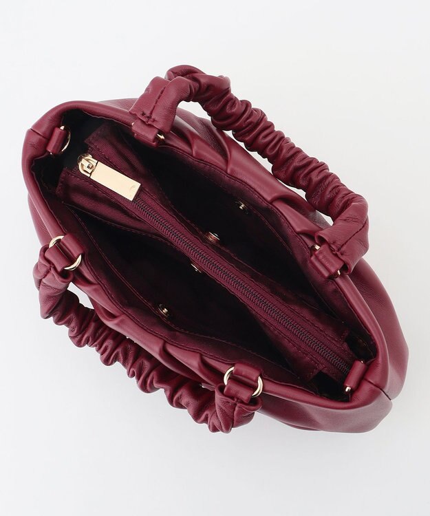 LA BAGAGERIE シープレザー ギャザーハンドル2wayラウンドトートバッグ ワイン