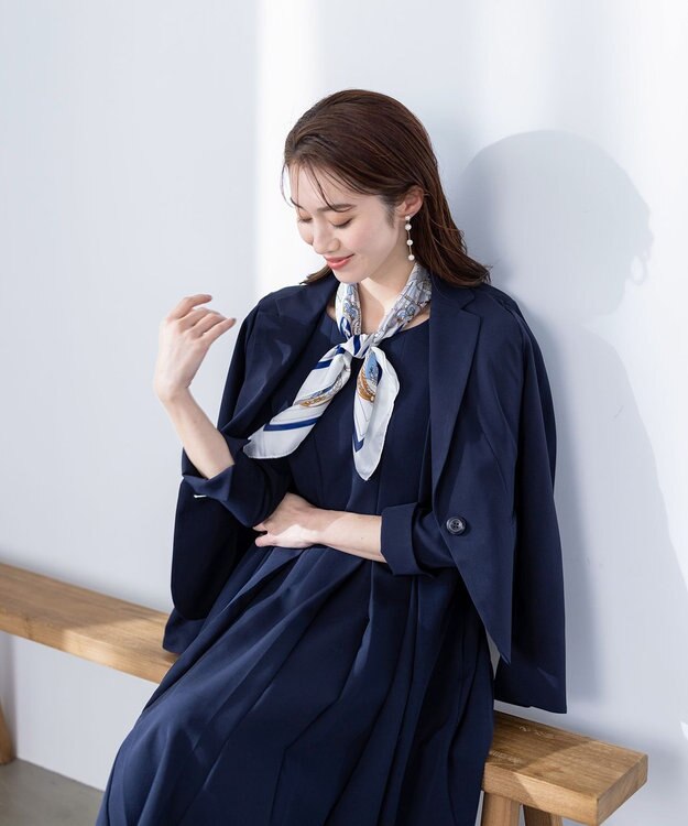 Tiaclasse L 【ダブルクロス】【洗える】ラインワンピース ネイビー