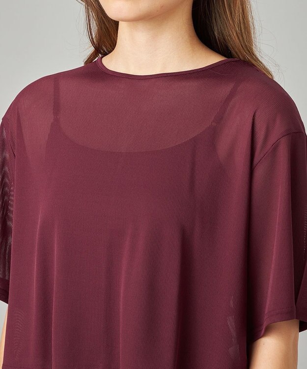 Chacott シアーリブバッククロスTシャツ ワインレッド