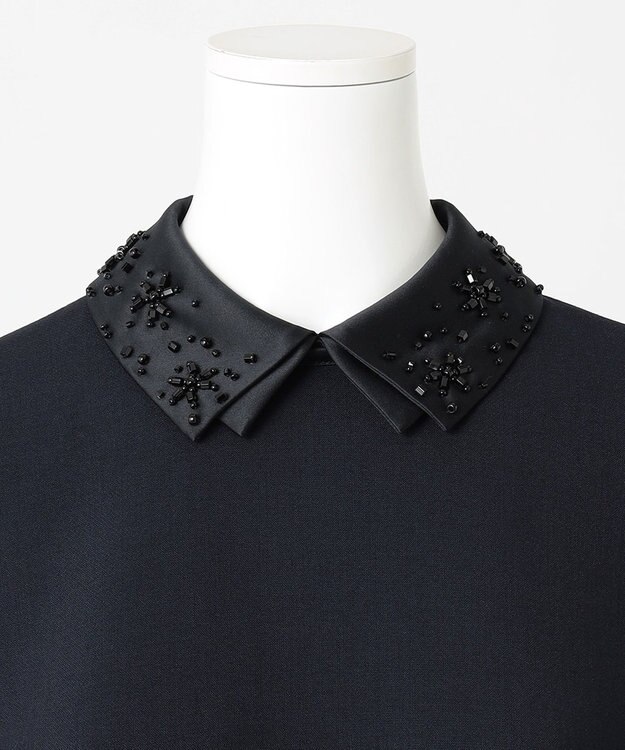 23区 【R(アール)】ウールダブルクロス ビジューカラーワンピース ネイビー系