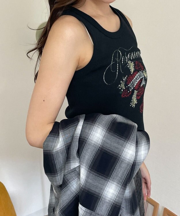 WEGO ラインストーンハートグラフィックタンク ブラック