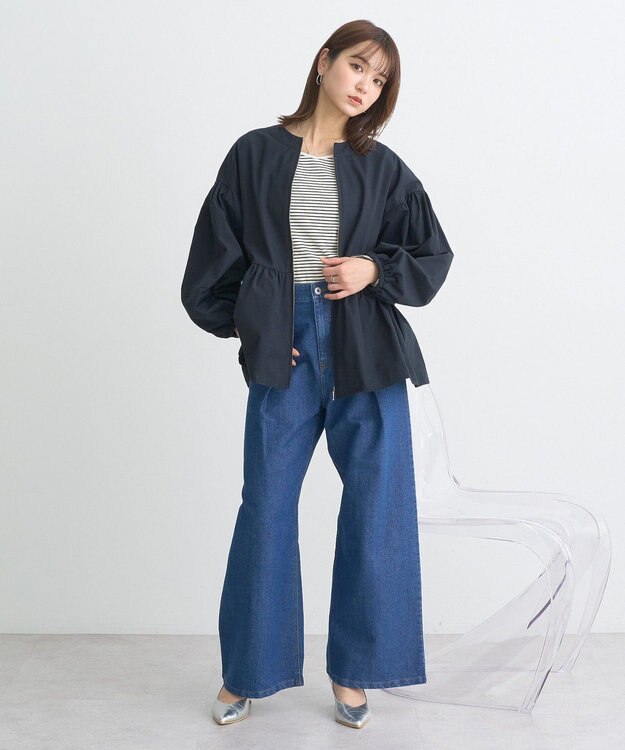 earth music&ecology 撥水ペプラムジップブルゾン Navy