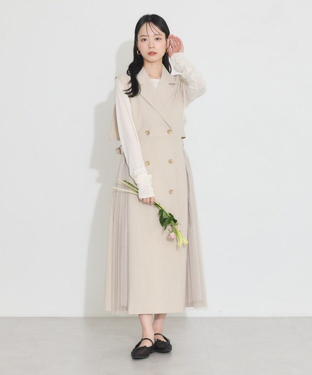 earth music&ecology サイドプリーツジレンチ ライトベージュ