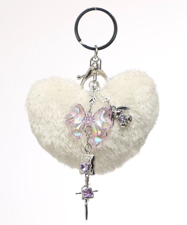 WEGO ファーハートビーズチャームキーホルダー ホワイト