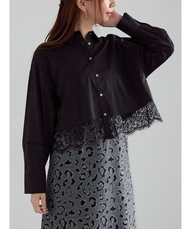 Te chichi スカラップレース切替シャツブラウス ブラック