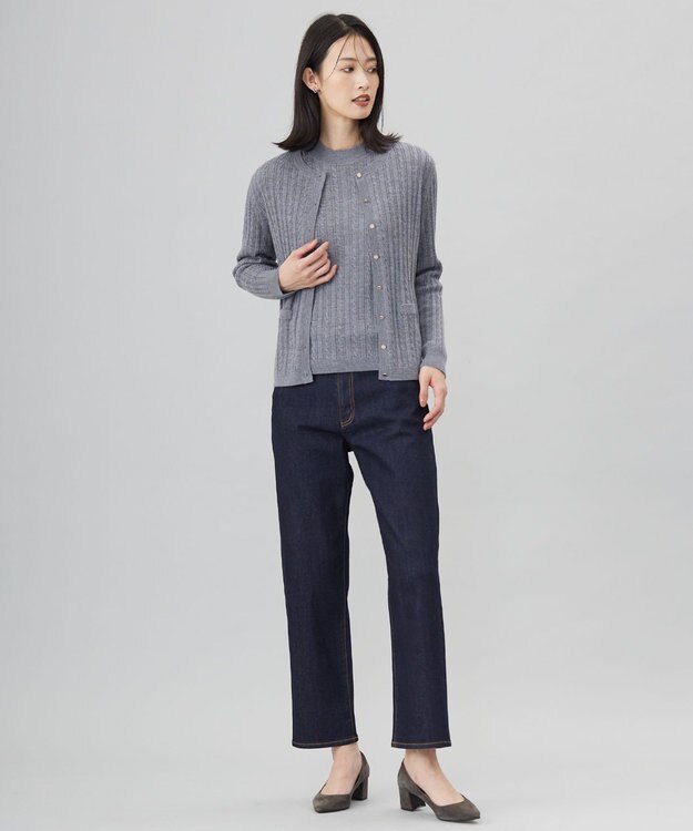 J.PRESS LADIES 【洗える】KNIT BASIC クルーネック カーディガン トップグレー系