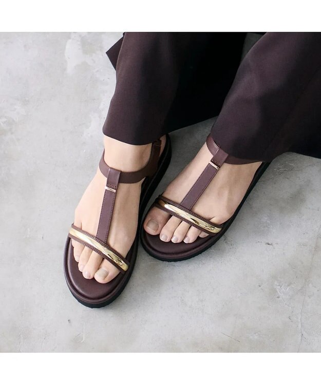 MODE ET JACOMO <MODE ET JACOMO>柔らか厚底ストラップサンダル ダークブラウン