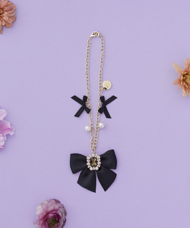 Maison de FLEUR ビジューリボンパールバッグチャーム Black