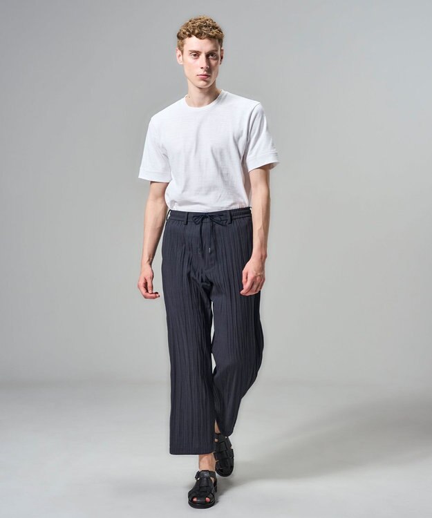 JOSEPH HOMME 【HIGH GRADE LINE】フォグプリーツストレッチ　ドロスト付ワイドストレートパンツ / HARRY CONVERTIBLE ネイビー系