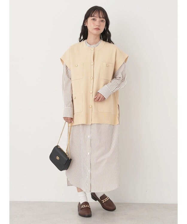 earth music&ecology 金ボタンニットベスト Beige