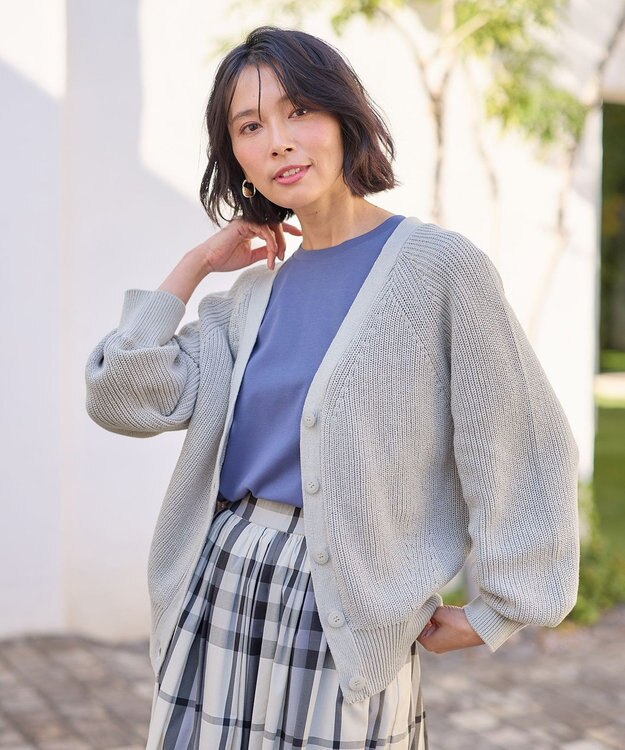 ANY 【洗濯機可/UVカット/アンチピリング】コットンＶネックカーディガン グレー