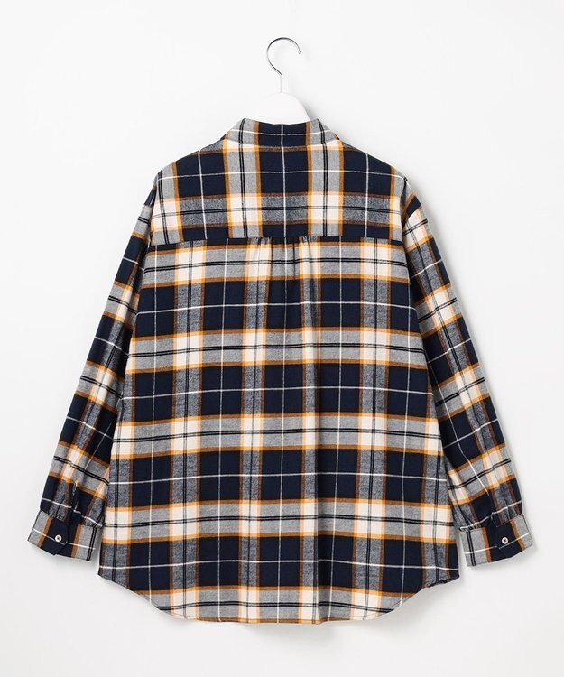 J.PRESS LADIES L コットン起毛タータンチェック シャツ ブラウス ネイビー×オフ×イエローチェック系