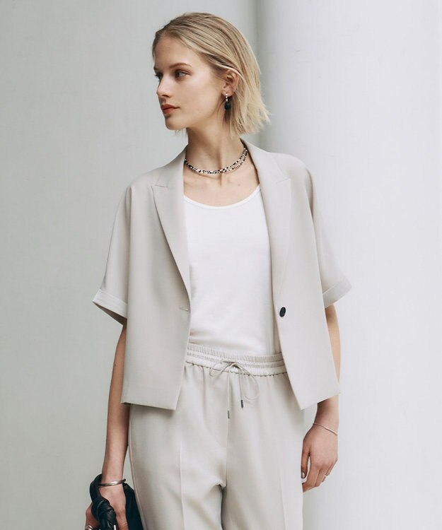 ICB 【UVケア・接触冷感・速乾・防シワ・洗える】 FluidBackSatin クロップドジャケット トープ系