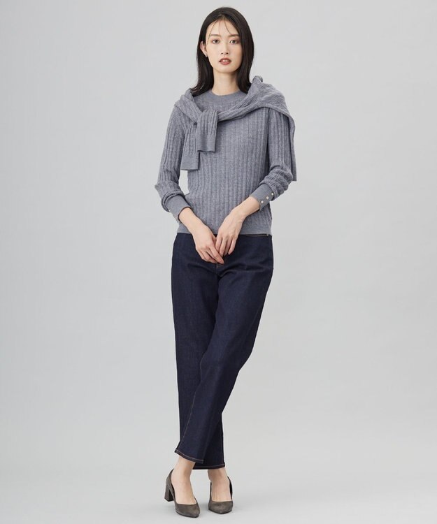 J.PRESS LADIES 【洗える】KNIT BASIC クルーネック カーディガン トップグレー系
