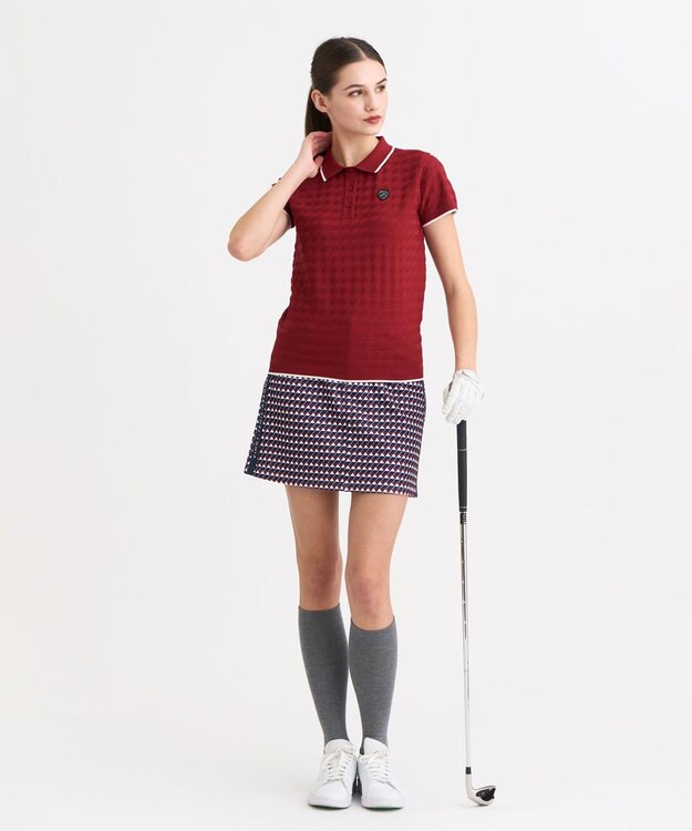 23区GOLF 【WOMEN】フラッグジャガードニットポロシャツ ストレッチ 半袖 レッド系