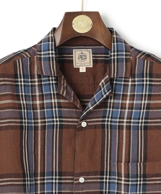 J.PRESS MEN フレンチリネンビッグチェックシャツ ブラウン系3