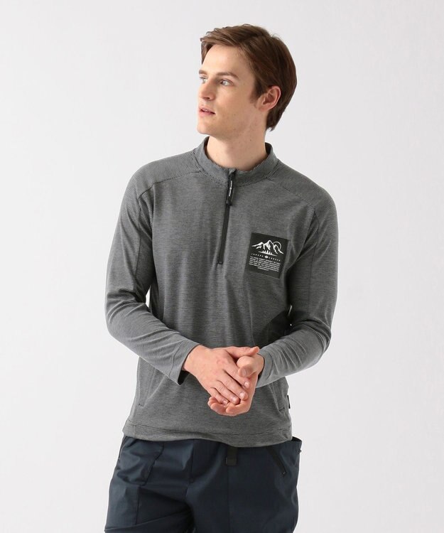 JOSEPH ABBOUD MOUNTAIN デルタメッシュ ハーフZIPカットソー ブラック系