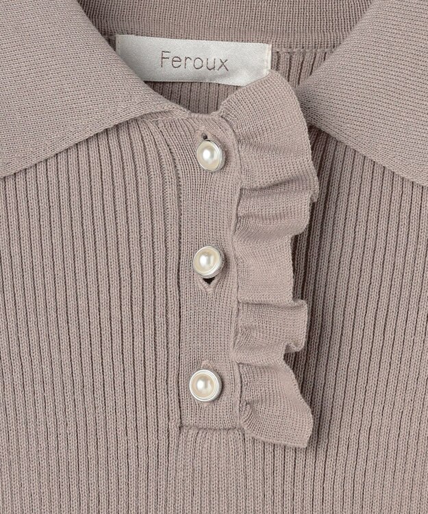 Feroux 襟付きドッキング ワンピース グレージュ×ブラック系