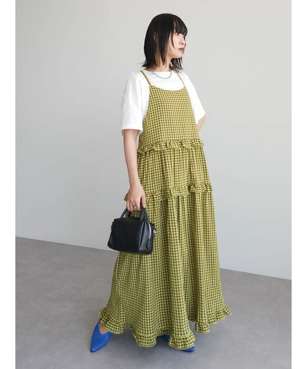 Green Parks ・Ｐｅｔｉｔ　Ｆｌｅｕｒ　カラーギンガムキャミワンピ Lime Green