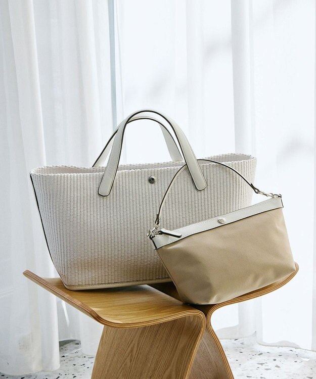 TOPKAPI 【Breath TOPKAPI】ワイド トート レザーハンドル カゴバッグ / ポーチ付き ホワイト