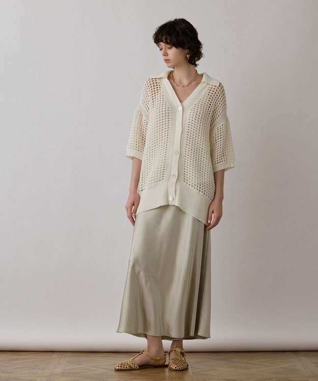 GRACE CONTINENTAL メッシュスキッパーニットカーディガン ホワイト