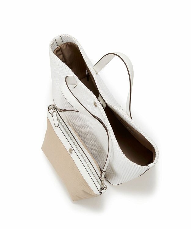 TOPKAPI 【Breath TOPKAPI】ワイド トート レザーハンドル カゴバッグ / ポーチ付き ホワイト