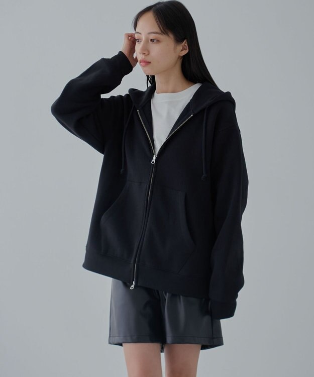 WEGO 【ユニセックス着用ITEM/SMLサイズ展開】リラックスフィットダブルZIPパーカー ブラック