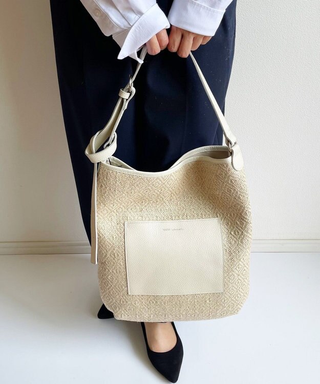 Hekhèr Le Style de Vie 【日本製 / A4サイズ対応 / 3WAY】ジュート×牛革 ショルダーバッグ large ホワイト