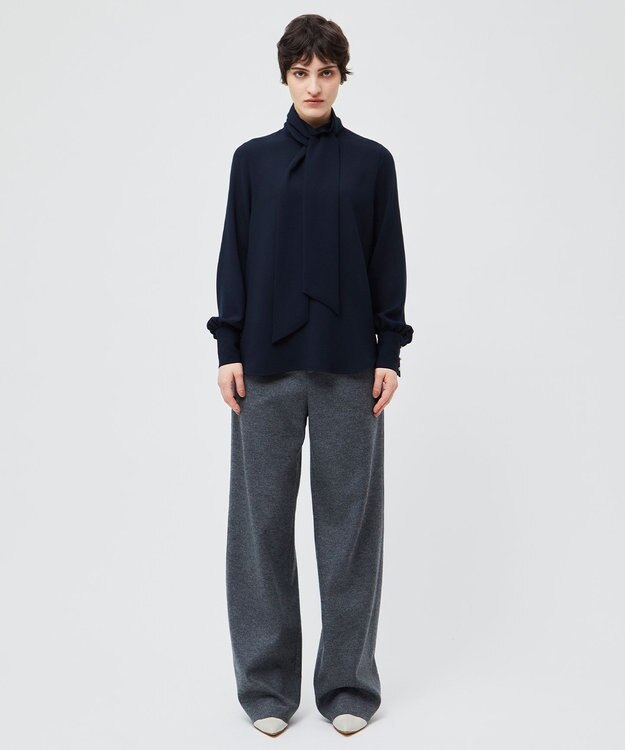 BEIGE， 【WEB限定・洗える】STOW / ボウタイブラウス Navy