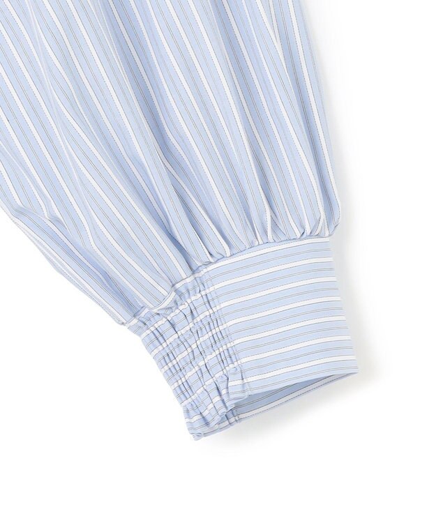 UNFILO ギャザーブラウス スカイブルーストライプ