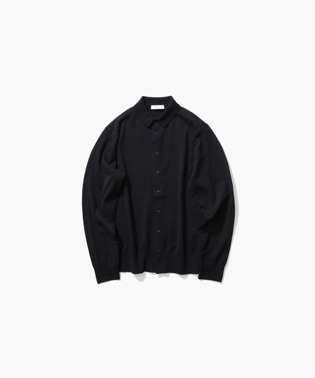 ATON WOOSTED WOOL | ポロカーディガン BLACK