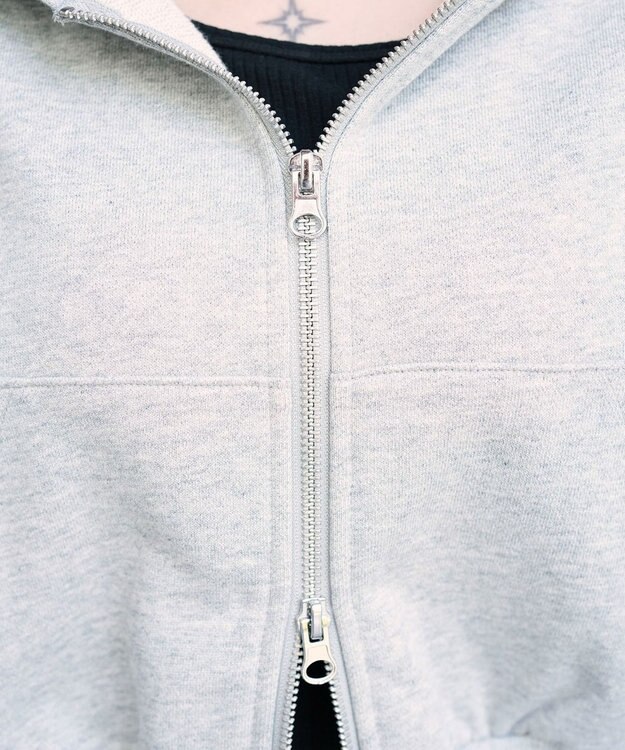 WEGO ショートZIPパーカー 杢グレー