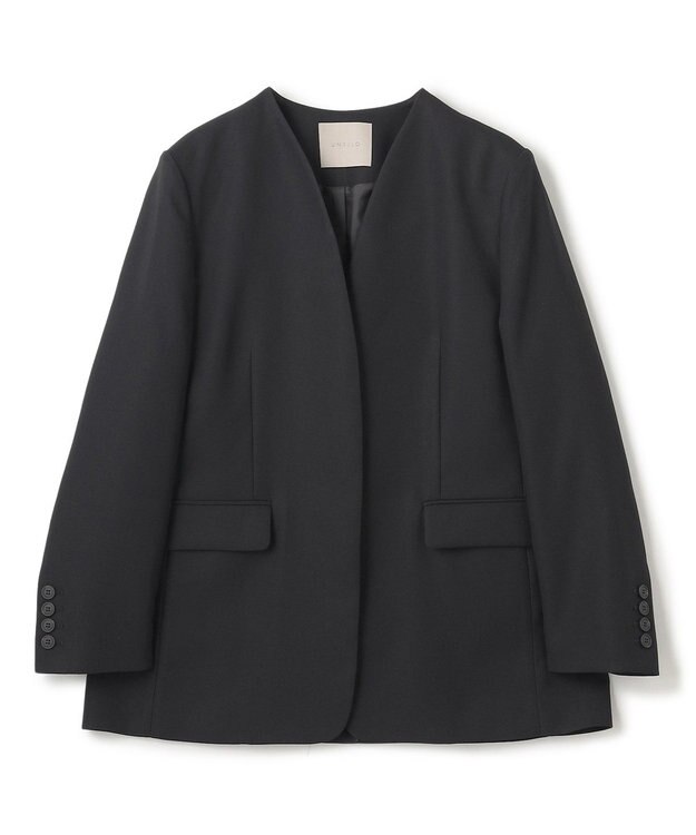 UNFILO L ノーカラージャケット ブラック