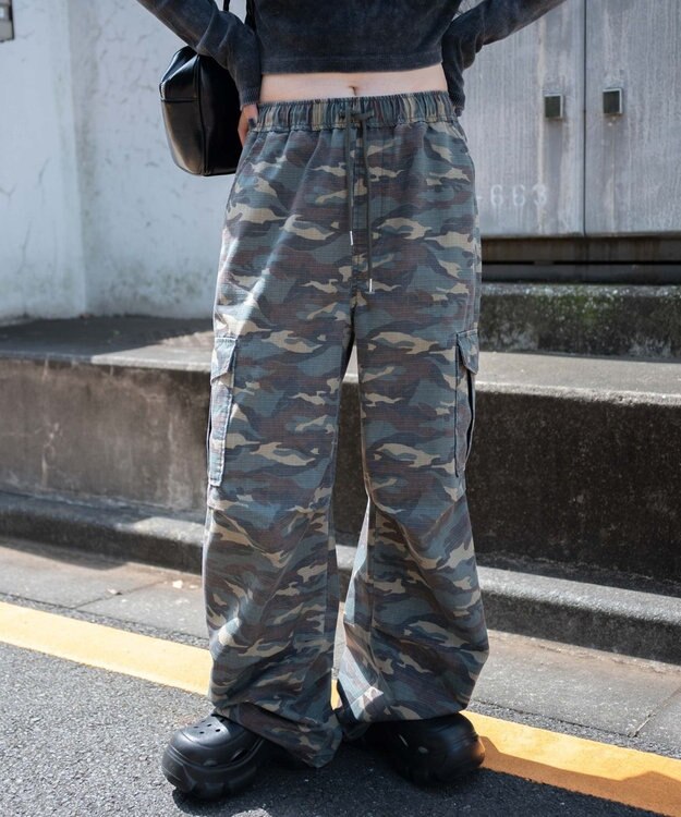 WEGO 【ウエストゴム】ヴィンテージウォッシュパラシュートカーゴパンツ 柄1