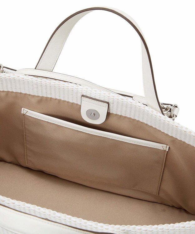 TOPKAPI 【Breath TOPKAPI】ワイド トート レザーハンドル カゴバッグ / ポーチ付き ホワイト