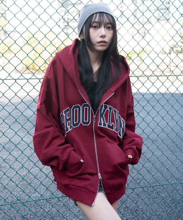 WEGO グラフィックBIGZIPパーカー ワイン