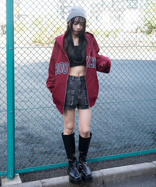 WEGO グラフィックBIGZIPパーカー ワイン