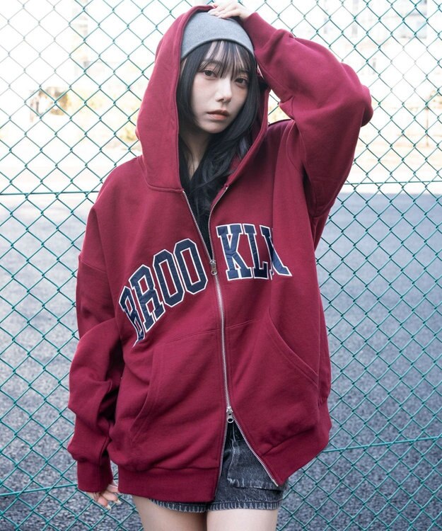 WEGO グラフィックBIGZIPパーカー ワイン