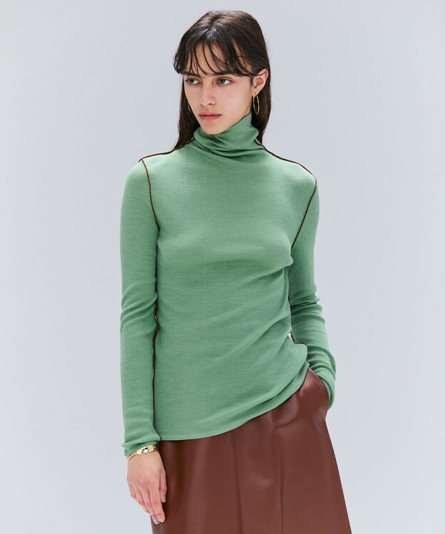 BEIGE， 【洗える・GISELe 10月号掲載】FORD / ウール配色メローハイネックカットソー Sage