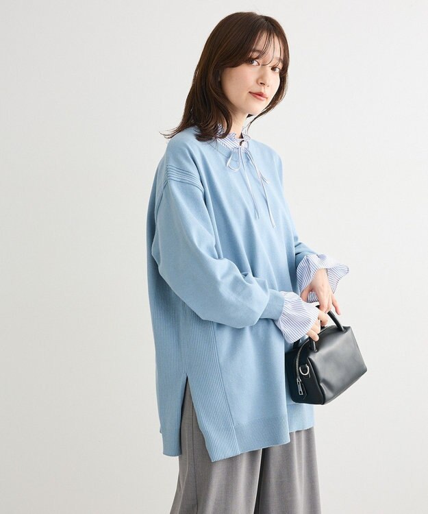 Green Parks もちやわサイドリブニットチュニック Blue