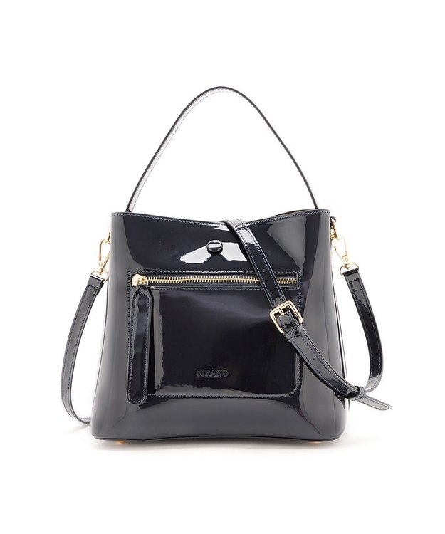 MioFIRANO スクエアエナメルハンドバッグ 2WAY　FIRANO フィラノ NAVY