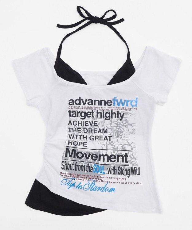 WEGO フェイクインナープリントピチT ホワイト