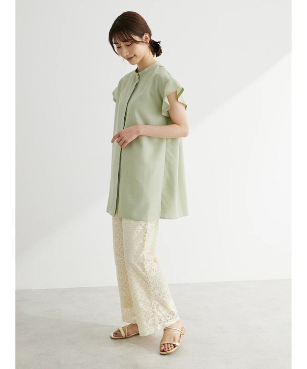 Green Parks 接触冷感　比翼シャツチュニック Light Green