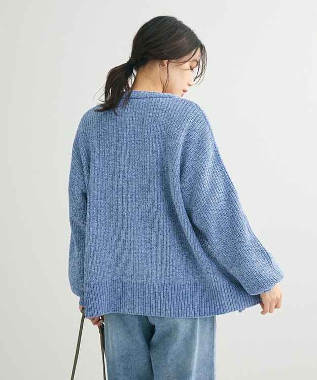 Green Parks ベロアモールＶネックカーディガン Sax